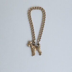 Rare Vintage Napier Dog Pendant Charm Bracelet Curb Link Chain Gold Tone